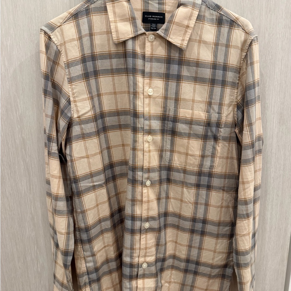Club Monaco Beige and Gray Plaid Shirt